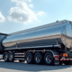 Camion citerne moderne avec réservoir en acier brillant