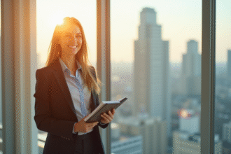 Femme confiante en tenue d'affaires dans un bureau moderne