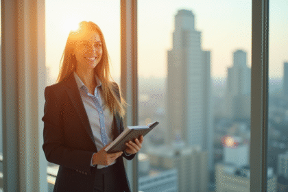 Femme confiante en tenue d'affaires dans un bureau moderne