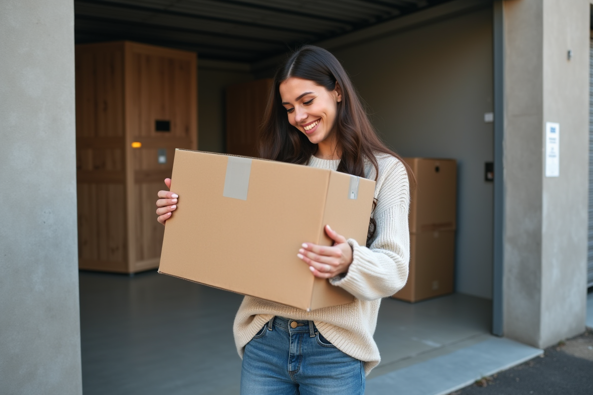 Femme souriante devant un centre de stockage à Mille