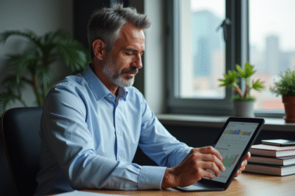 Homme d'affaires avec tablette dans un bureau professionnel