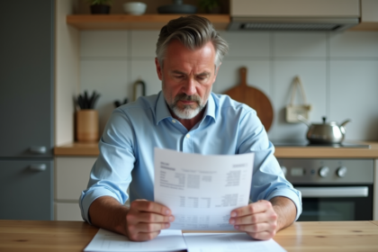 Homme d'âge moyen vérifiant ses factures et économies