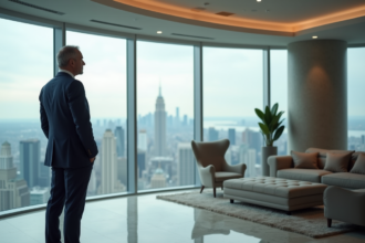 Homme d age en costume dans un penthouse luxueux