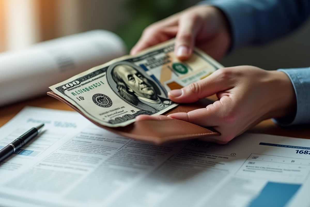 Mains tenant un portefeuille rempli de dollars américains