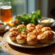 Table pour apéritif avec muffins dorés et herbes fraîches